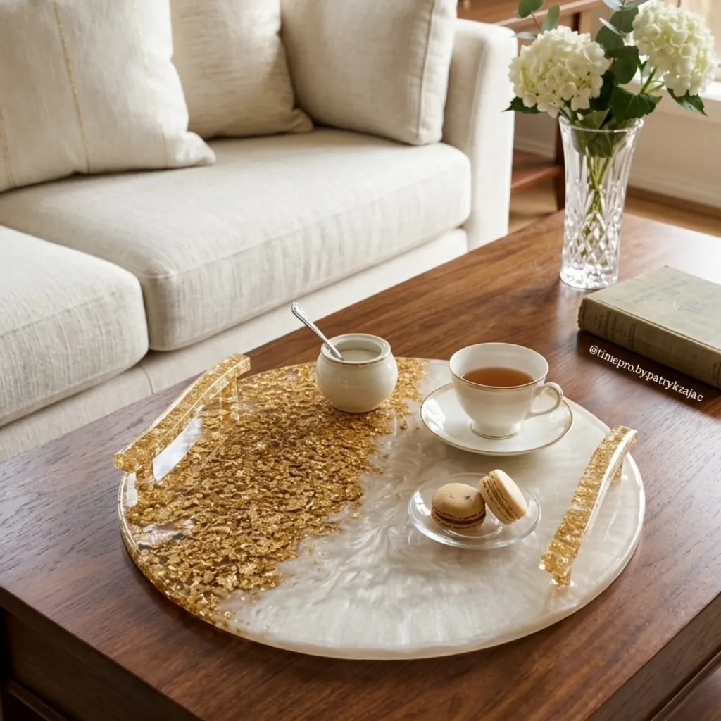 Bandeja decorativa (Blanco/Oro)