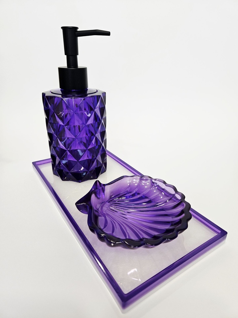 PACK DIAMOnD GLAM — Dispensador + Bandeja + Jabonera Concha | Lila Translucida